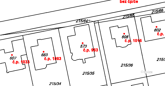 Rudná 983 na parcele st. 573 v KÚ Hořelice, Katastrální mapa