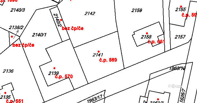 Řevnice 569 na parcele st. 2141 v KÚ Řevnice, Katastrální mapa