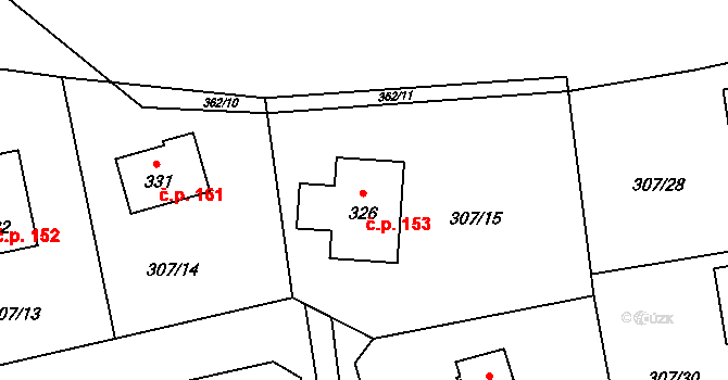 Jíloviště 153 na parcele st. 326 v KÚ Jíloviště, Katastrální mapa