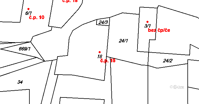 Bítov 15, Radenín na parcele st. 18 v KÚ Bítov u Radenína, Katastrální mapa