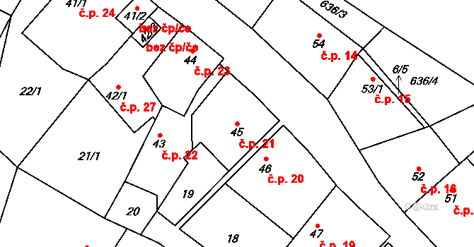 Přívětice 21 na parcele st. 45 v KÚ Přívětice, Katastrální mapa