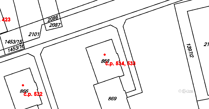 Zbiroh 533,534 na parcele st. 868 v KÚ Zbiroh, Katastrální mapa