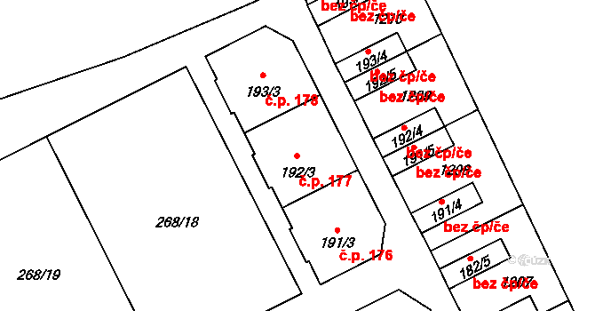 Velká Ves 177, Broumov na parcele st. 192/3 v KÚ Velká Ves u Broumova, Katastrální mapa