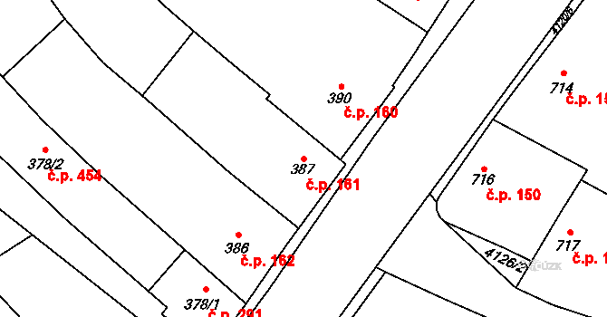 Jakubské Předměstí 161, Jaroměř na parcele st. 387 v KÚ Jaroměř, Katastrální mapa