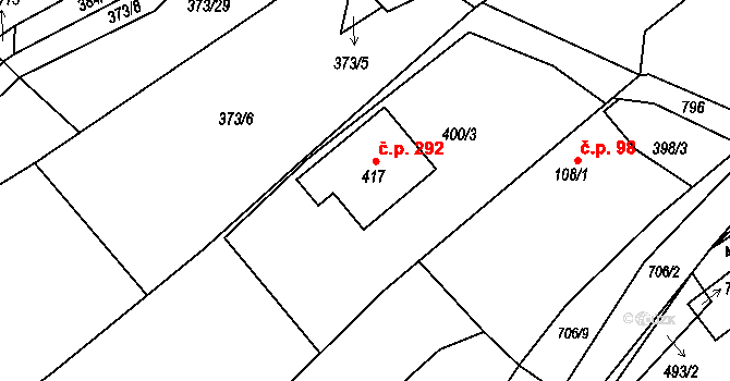 Trnová 292 na parcele st. 417 v KÚ Trnová u Plzně, Katastrální mapa