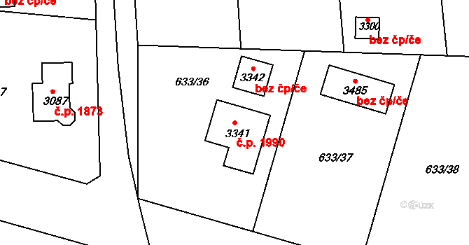Lysá nad Labem 1990 na parcele st. 3341 v KÚ Lysá nad Labem, Katastrální mapa