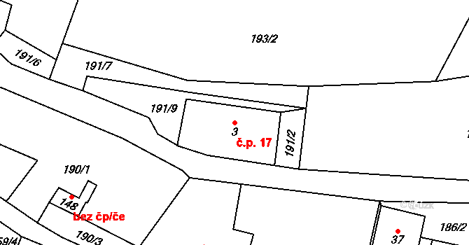 Zdíkovec 17, Zdíkov na parcele st. 3 v KÚ Zdíkovec, Katastrální mapa