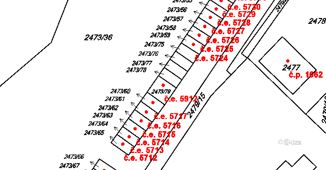 Kadaň 5912 na parcele st. 2473/79 v KÚ Kadaň, Katastrální mapa