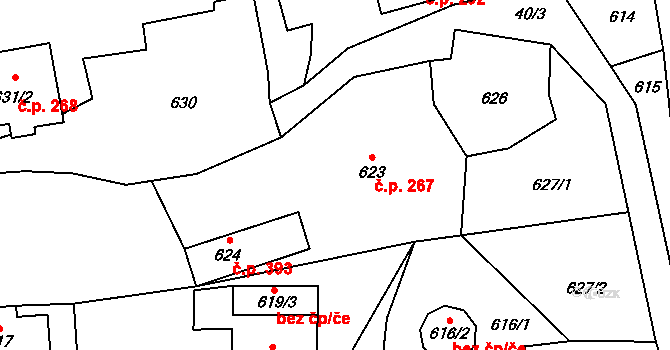 Sedlnice 267 na parcele st. 623 v KÚ Sedlnice, Katastrální mapa