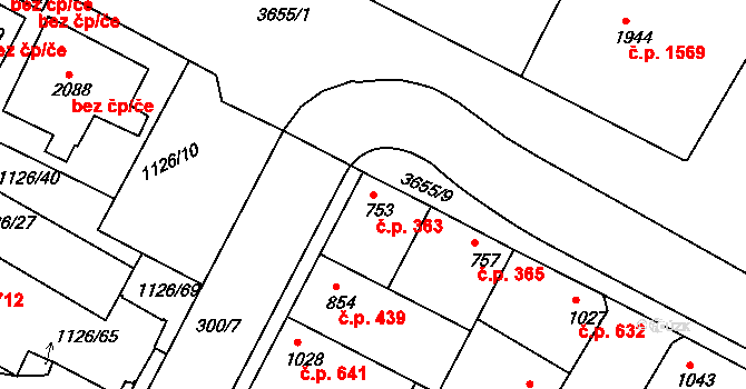 Rakovník II 363, Rakovník na parcele st. 753 v KÚ Rakovník, Katastrální mapa