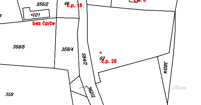 Černice 28, Mojné na parcele st. 62 v KÚ Rájov-Černice, Katastrální mapa