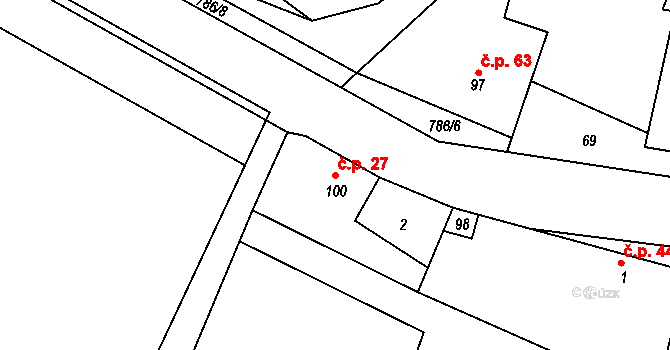 Hněvkovice 27, Humpolec na parcele st. 100 v KÚ Hněvkovice u Humpolce, Katastrální mapa