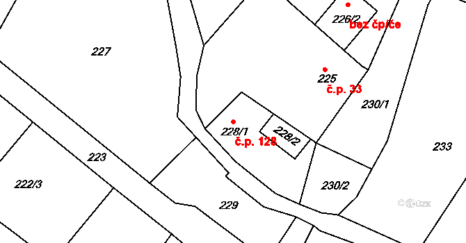 Lipová 128 na parcele st. 228/1 v KÚ Lipová u Přerova, Katastrální mapa