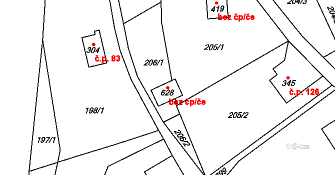 Bozkov 88548864 na parcele st. 628 v KÚ Bozkov, Katastrální mapa