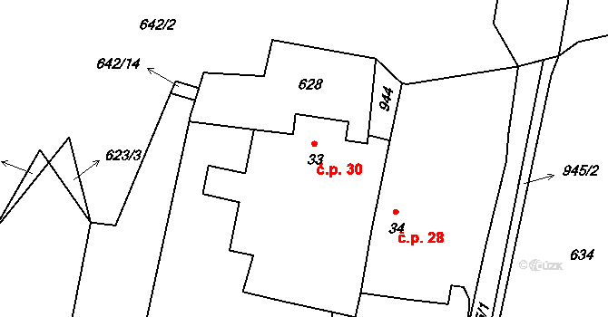 Jemnice 30, Osek na parcele st. 33 v KÚ Jemnice u Oseka, Katastrální mapa