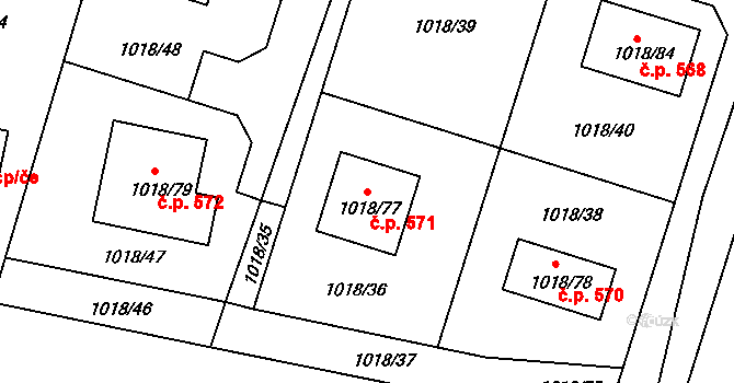 Senec 571, Zruč-Senec na parcele st. 1018/77 v KÚ Senec u Plzně, Katastrální mapa