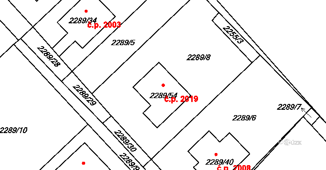 Hranice 2019, Karviná na parcele st. 2289/54 v KÚ Karviná-město, Katastrální mapa