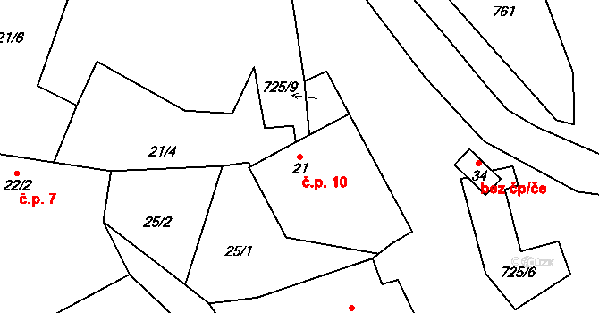 Čestětín 10, Nečtiny na parcele st. 21 v KÚ Čestětín, Katastrální mapa