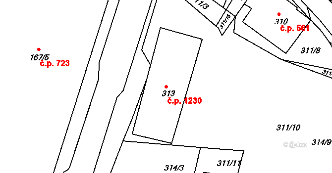 Vejprty 1230 na parcele st. 313 v KÚ Vejprty, Katastrální mapa