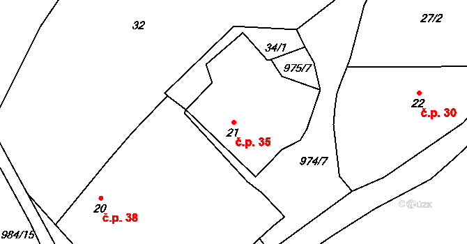 Měcholupy 35 na parcele st. 21 v KÚ Měcholupy u Blovic, Katastrální mapa