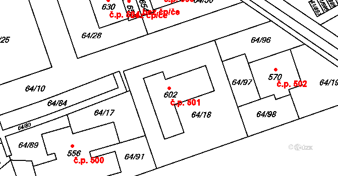 Nupaky 501 na parcele st. 602 v KÚ Nupaky, Katastrální mapa