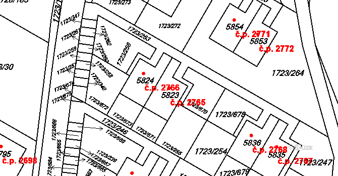 Uherský Brod 2765 na parcele st. 5823 v KÚ Uherský Brod, Katastrální mapa