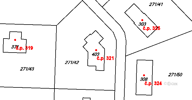 Minkovice 321, Šimonovice na parcele st. 403 v KÚ Minkovice, Katastrální mapa