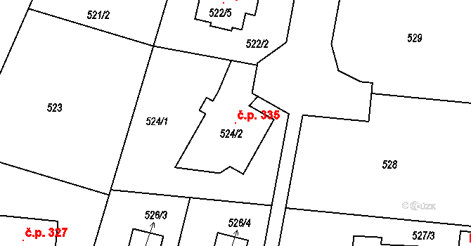 Jenišov 335 na parcele st. 524/2 v KÚ Jenišov, Katastrální mapa