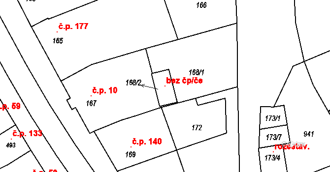 Milešovice 100658865 na parcele st. 168/2 v KÚ Milešovice, Katastrální mapa