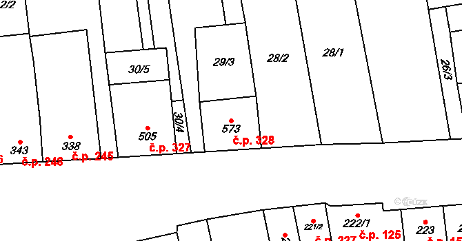 Uherčice 328 na parcele st. 573 v KÚ Uherčice u Hustopečí, Katastrální mapa