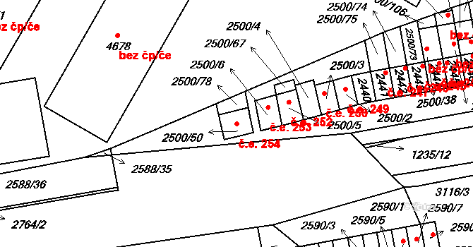 Hustopeče 254 na parcele st. 2500/50 v KÚ Hustopeče u Brna, Katastrální mapa