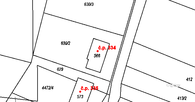 Tatenice 334 na parcele st. 566 v KÚ Tatenice, Katastrální mapa