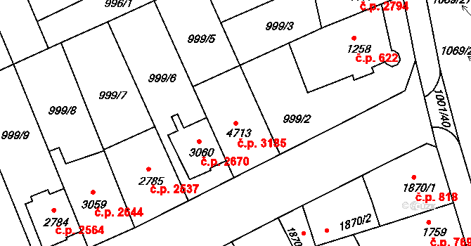 Kroměříž 3185 na parcele st. 4713 v KÚ Kroměříž, Katastrální mapa