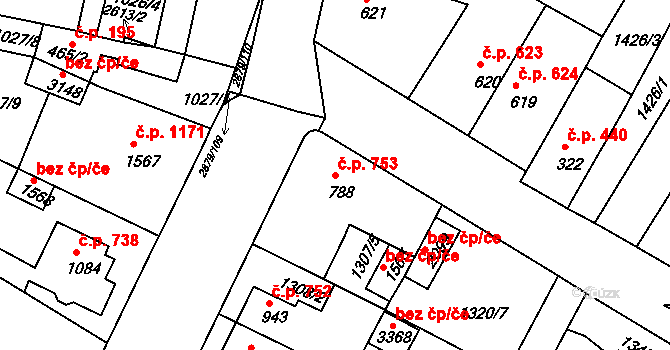 Bystřice pod Hostýnem 753 na parcele st. 788 v KÚ Bystřice pod Hostýnem, Katastrální mapa