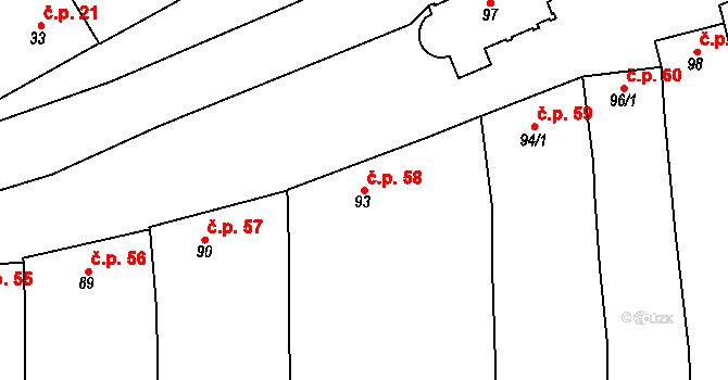 Ivaň 58 na parcele st. 93 v KÚ Ivaň na Hané, Katastrální mapa