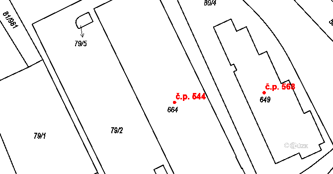 Nupaky 544 na parcele st. 664 v KÚ Nupaky, Katastrální mapa