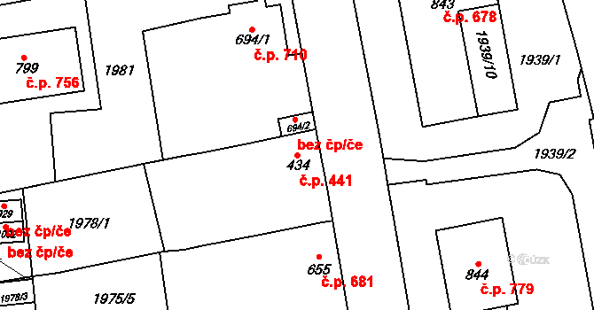 Hrušovany nad Jevišovkou 441 na parcele st. 434 v KÚ Hrušovany nad Jevišovkou, Katastrální mapa