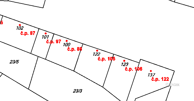 Mašovice 105 na parcele st. 122 v KÚ Mašovice u Znojma, Katastrální mapa