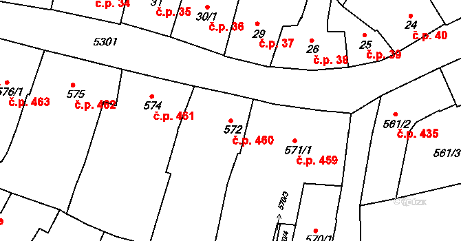 Znojmo 460 na parcele st. 572 v KÚ Znojmo-město, Katastrální mapa