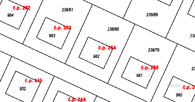 Horoušany 254 na parcele st. 962 v KÚ Horoušany, Katastrální mapa