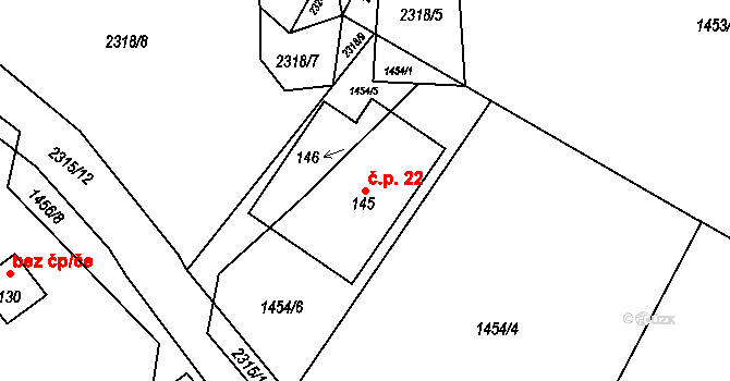 Krakovčice 22, Žimutice na parcele st. 145 v KÚ Krakovčice, Katastrální mapa