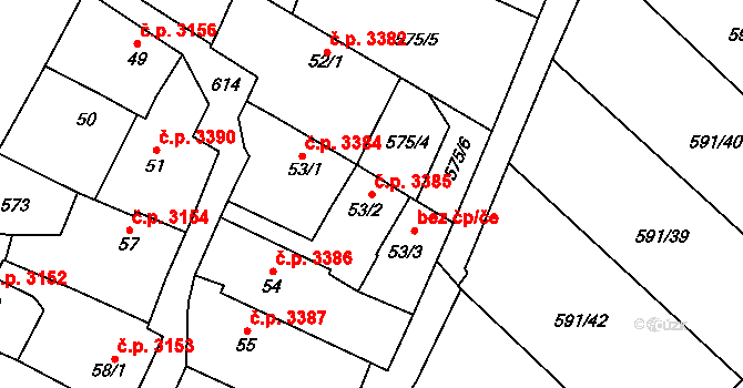 Jihlava 3385 na parcele st. 53/2 v KÚ Bedřichov u Jihlavy, Katastrální mapa