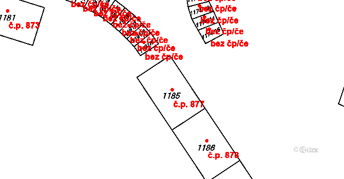 Vratimov 877 na parcele st. 1185 v KÚ Vratimov, Katastrální mapa