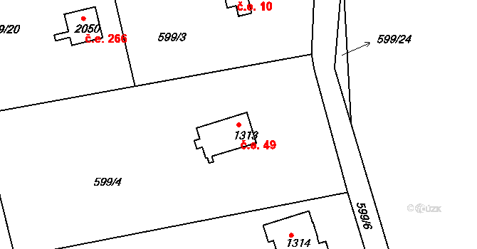 Dobříš 49 na parcele st. 1313 v KÚ Dobříš, Katastrální mapa