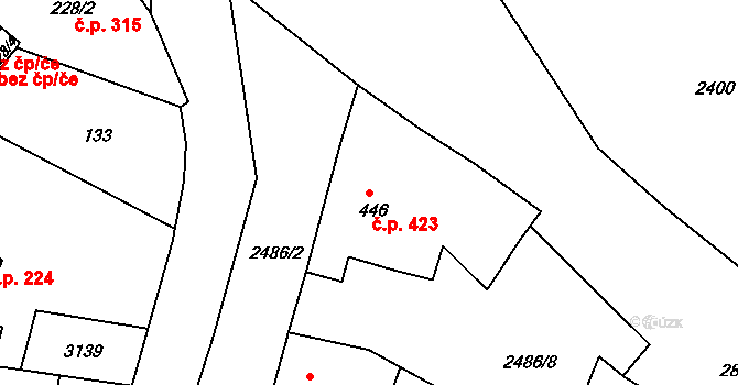 Luby 423 na parcele st. 446 v KÚ Luby I, Katastrální mapa