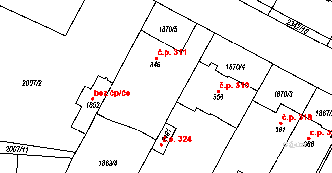 Tišnov 323 na parcele st. 349 v KÚ Tišnov, Katastrální mapa