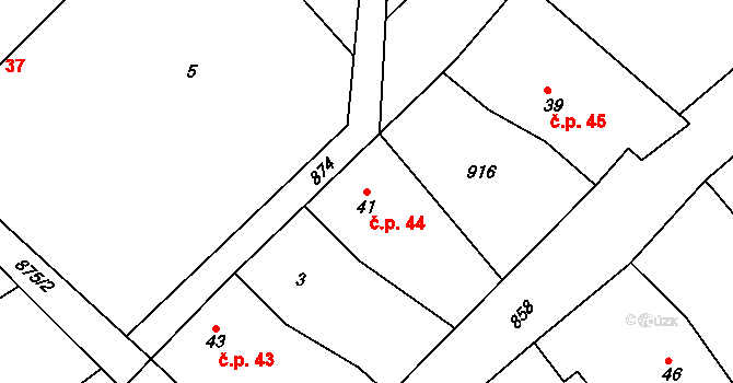 Koberno 44, Slezské Rudoltice na parcele st. 41 v KÚ Koberno, Katastrální mapa