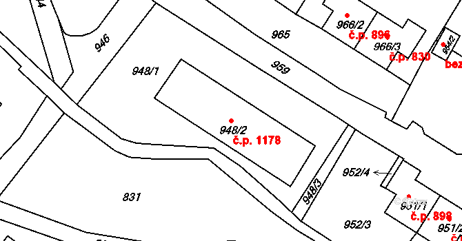 Rýmařov 1178 na parcele st. 948/2 v KÚ Rýmařov, Katastrální mapa