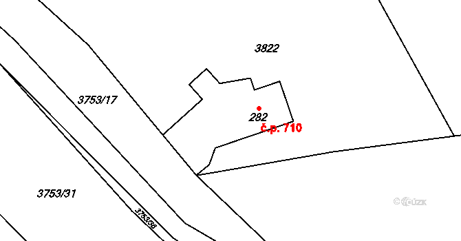 Měrkovice 710, Kozlovice na parcele st. 282 v KÚ Měrkovice, Katastrální mapa