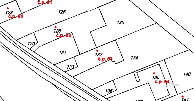 Klepačov 63, Blansko na parcele st. 132 v KÚ Klepačov, Katastrální mapa